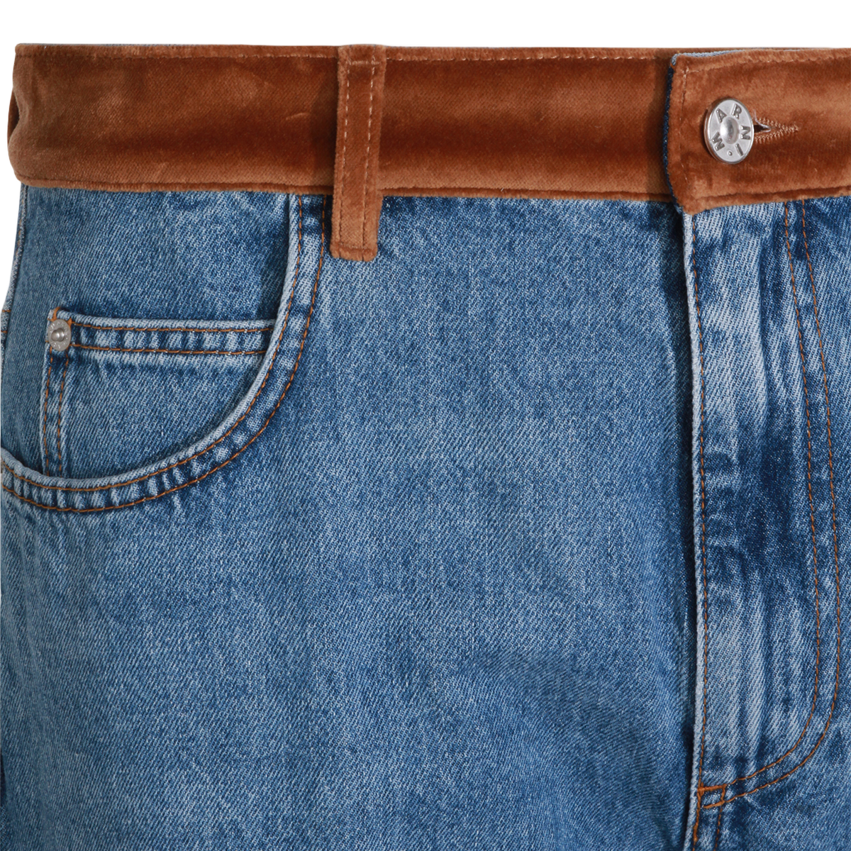 Marni Straight-Leg Blue Denim Jeans with Suede Waistband Blauw