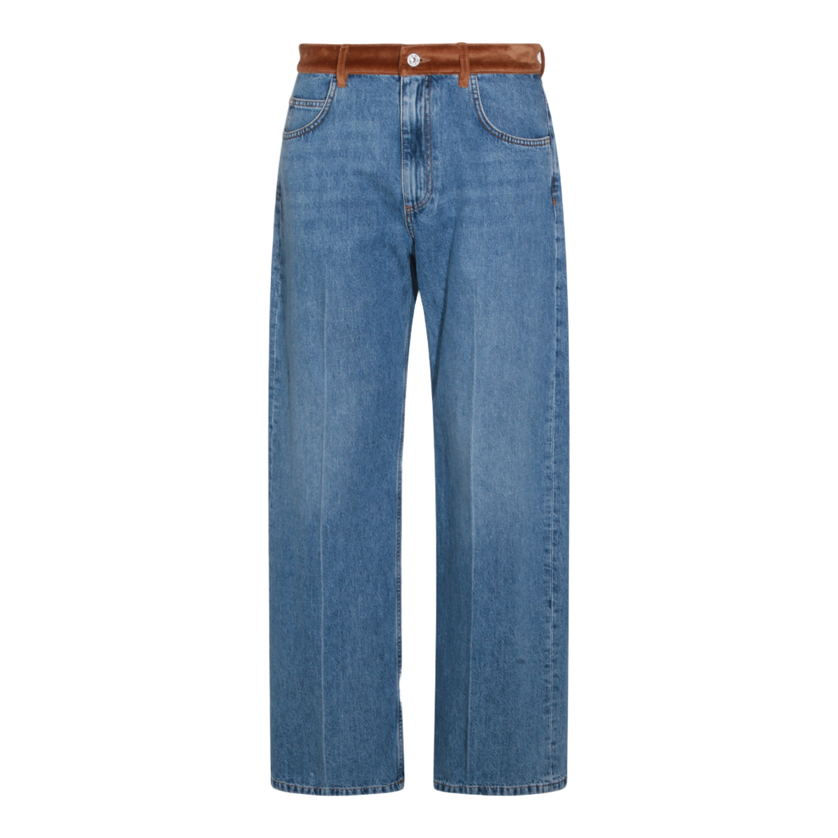 Marni Straight-Leg Blue Denim Jeans with Suede Waistband Blauw