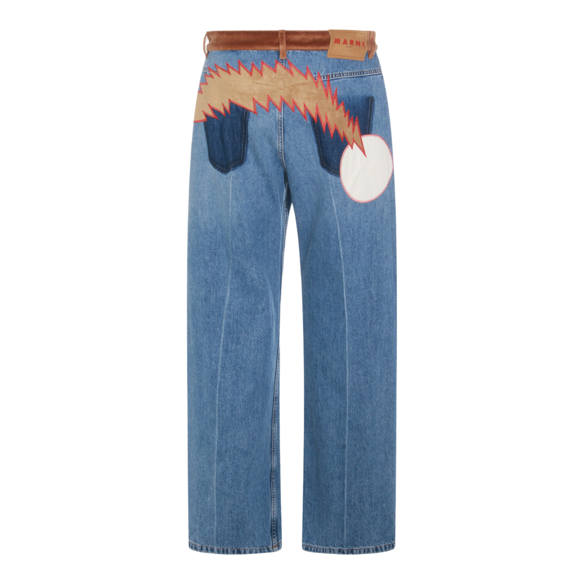Marni Straight-Leg Blue Denim Jeans with Suede Waistband Blauw