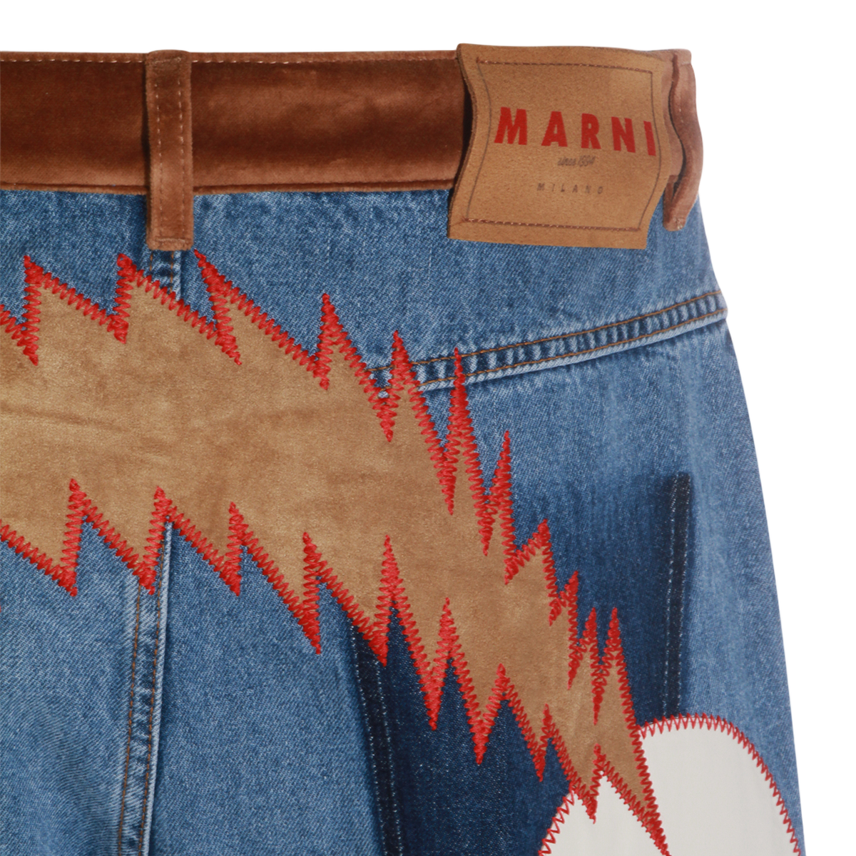 Marni Straight-Leg Blue Denim Jeans with Suede Waistband Blauw