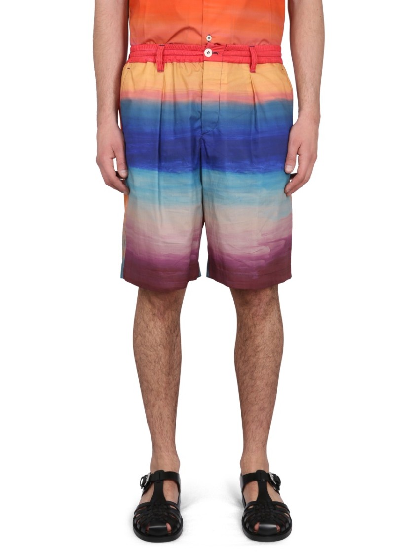 Marni Knee-Length Cotton Bermuda Shorts With Gradient Design Divers
