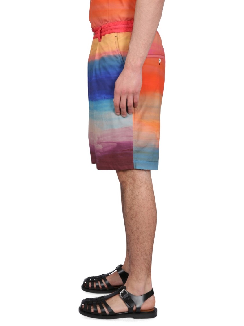 Marni Knee-Length Cotton Bermuda Shorts With Gradient Design Divers
