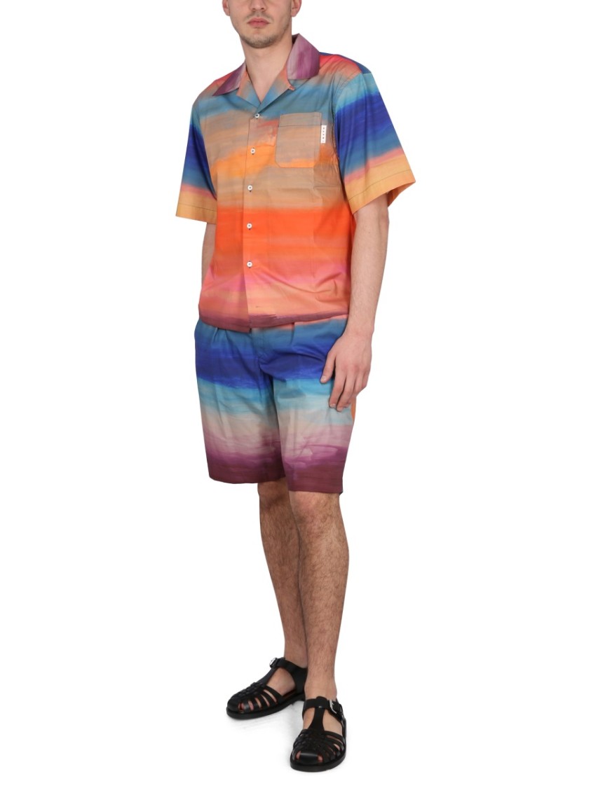 Marni Knee-Length Cotton Bermuda Shorts With Gradient Design Divers
