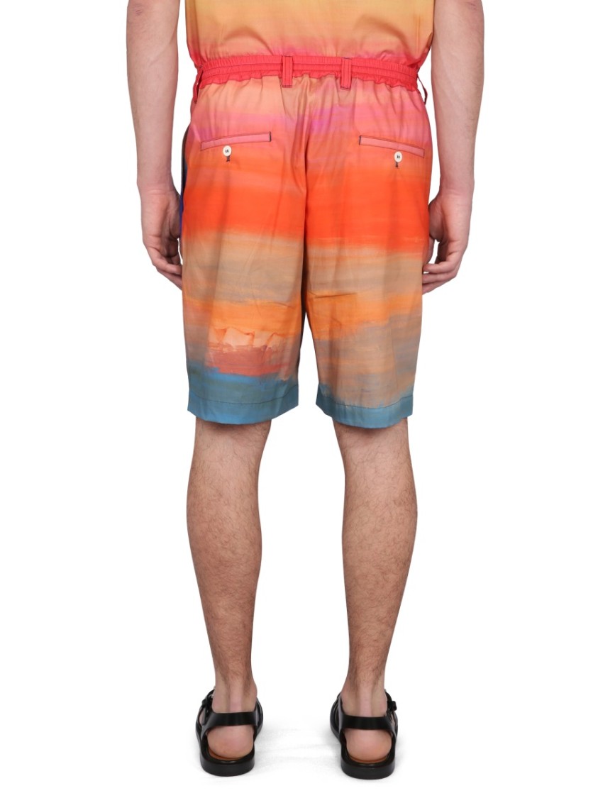 Marni Knee-Length Cotton Bermuda Shorts With Gradient Design Divers