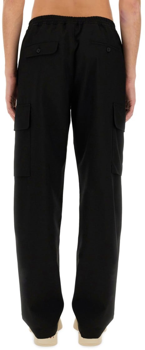 Marni Relaxed Fit Black Wool Pants With Cargo Pockets Zwart