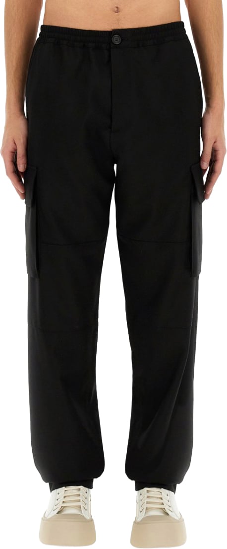 Marni Relaxed Fit Black Wool Pants With Cargo Pockets Zwart