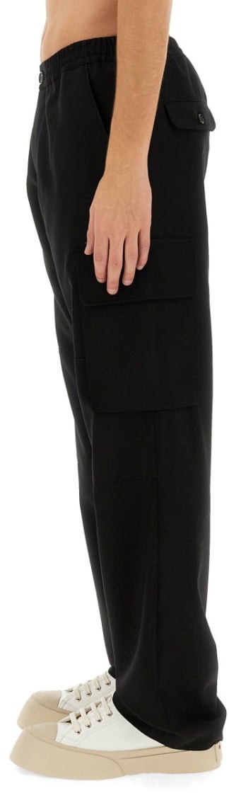 Marni Relaxed Fit Black Wool Pants With Cargo Pockets Zwart