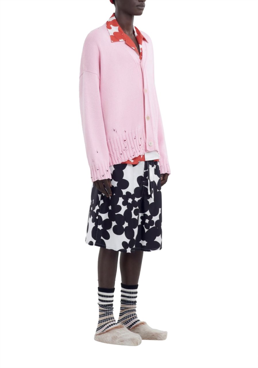 Marni Flower Printed Silk Shorts Black/white Wit