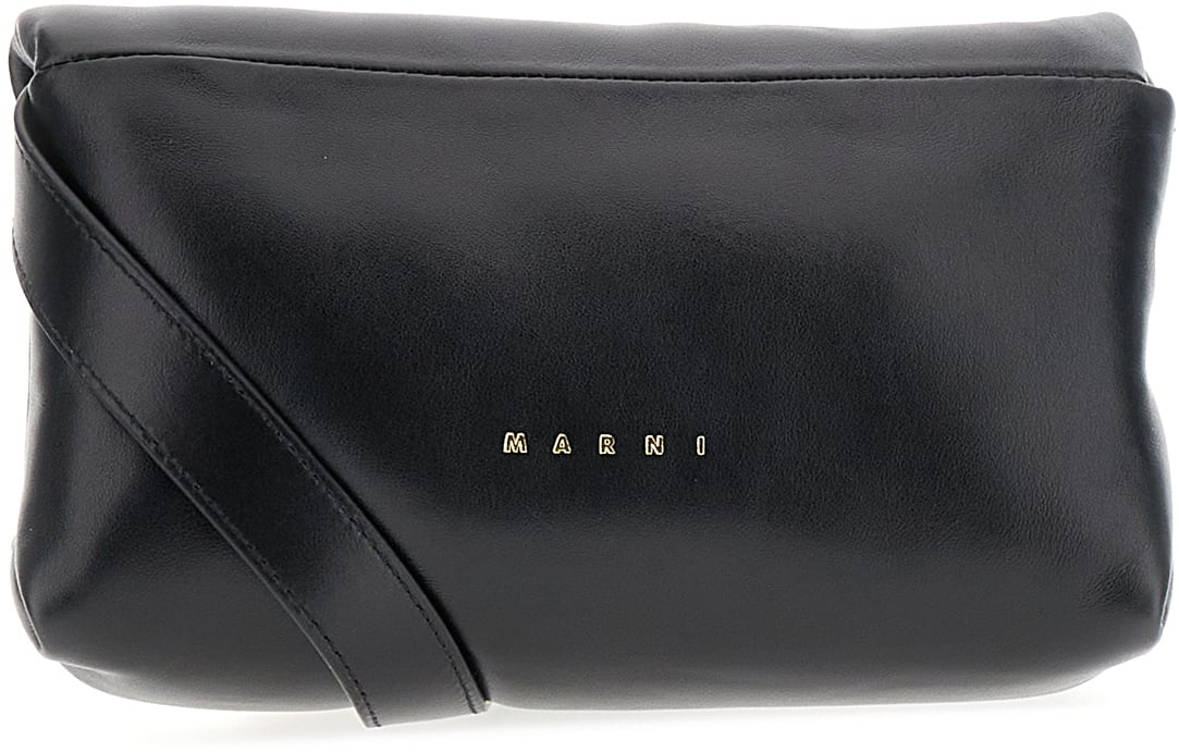 Marni Marni Black leather Prisma crossbody bag Zwart