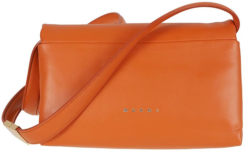 Marni Fold-Over Calf Leather Bag With Detachable Strap Oranje