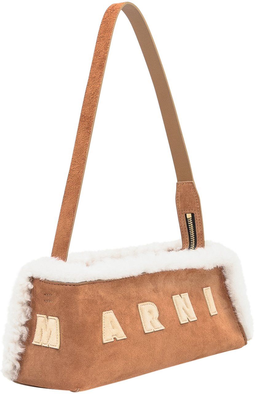 Marni Borsa In Shearling E Camoscio Marrone Marni Bruin