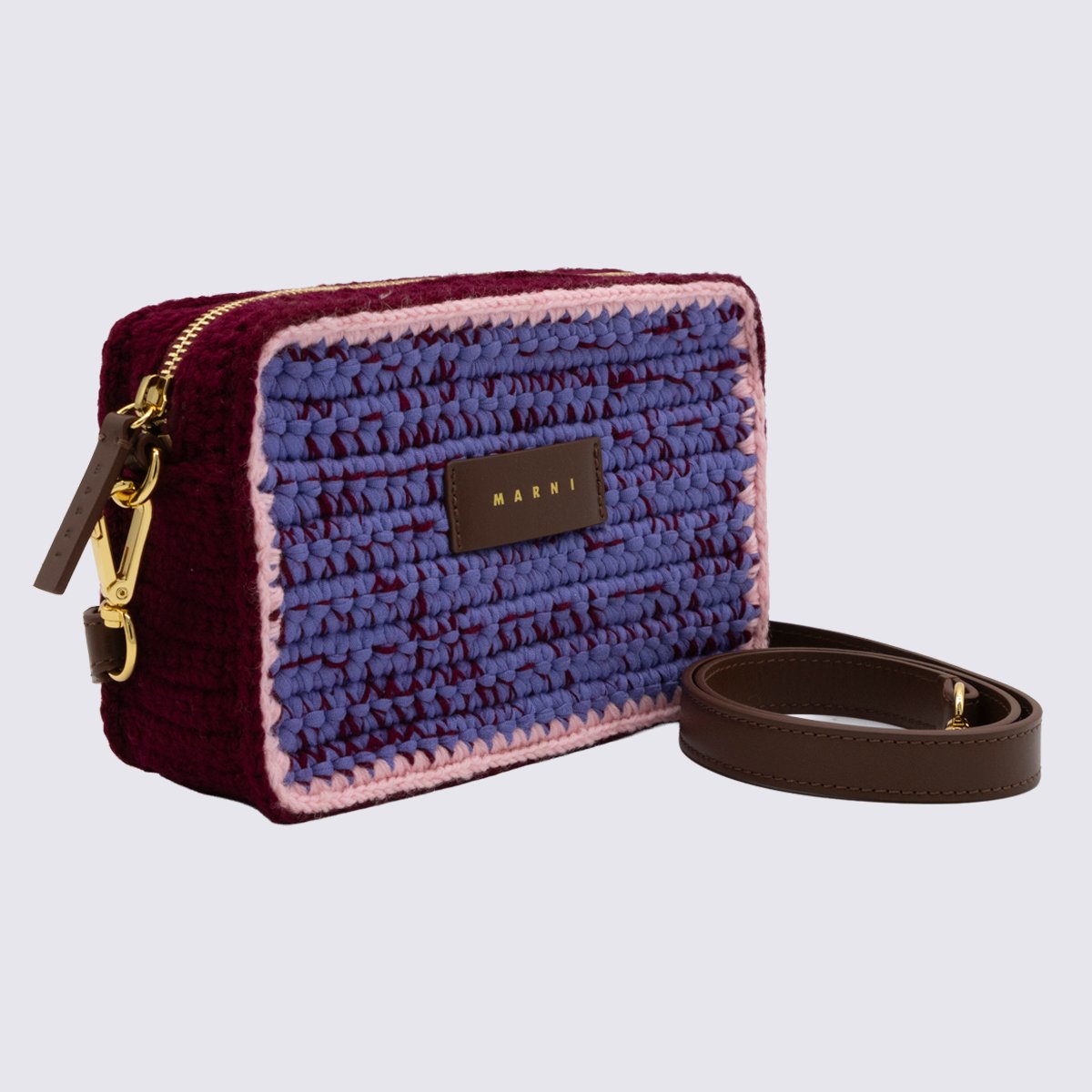 Marni Textured Rectangular Woven Bag With Leather Accents Zwart