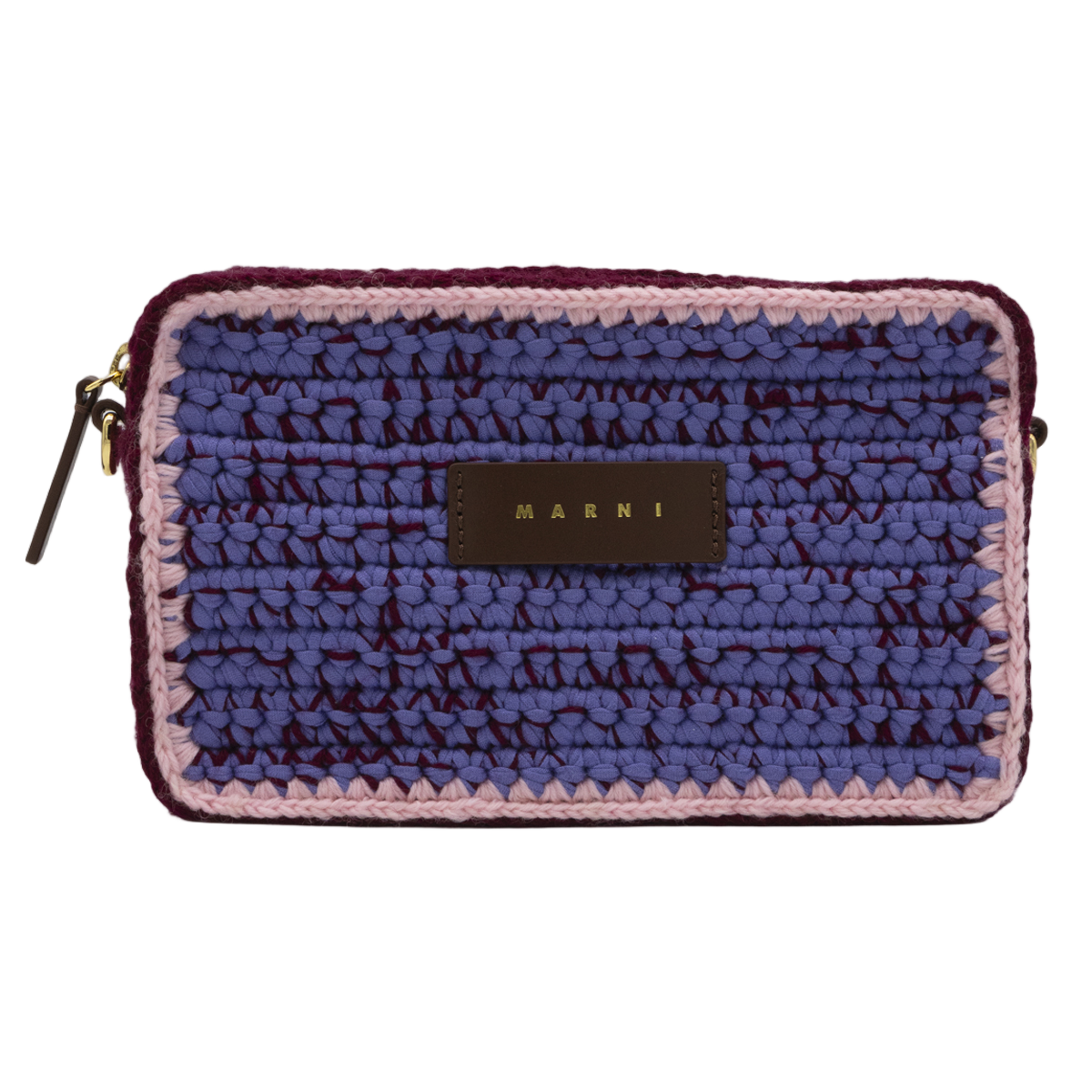 Marni Textured Rectangular Woven Bag With Leather Accents Zwart