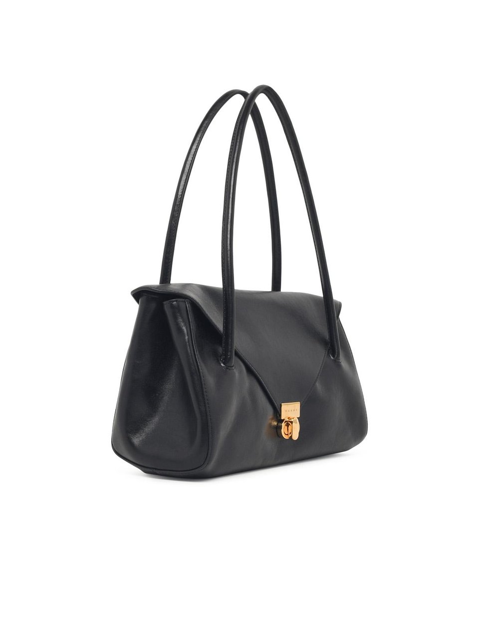 Marni Rectangular Black Calfskin Shoulder Bag with Gold-tone Closure Zwart