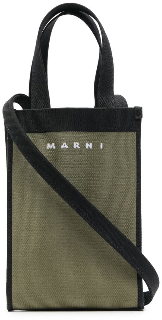 Marni Logo Knit Crossbody Tote Bag Groen