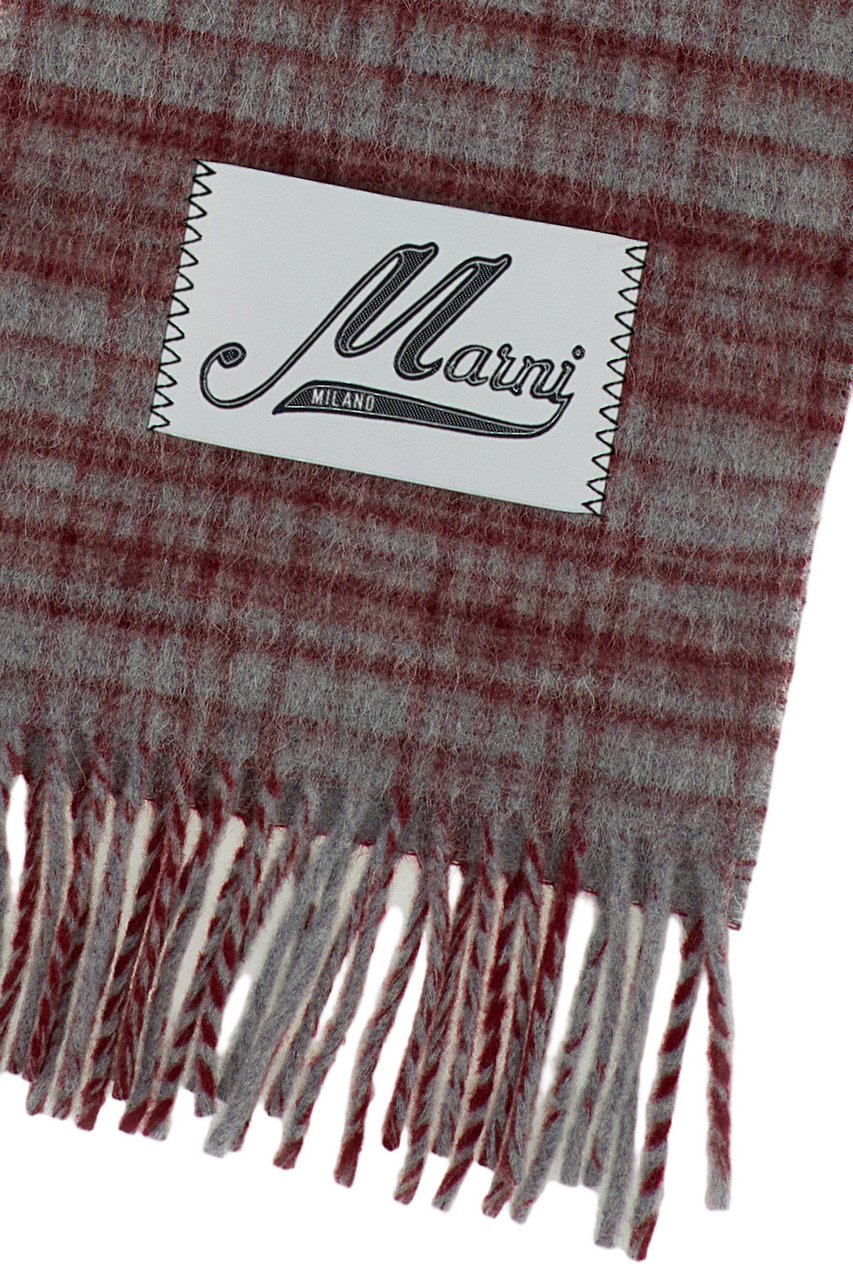 Marni Red/Grey Blended Wool Check Scarf Rood