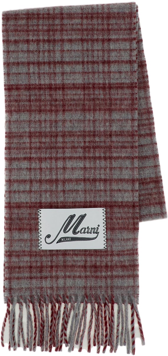 Marni Red/Grey Blended Wool Check Scarf Rood
