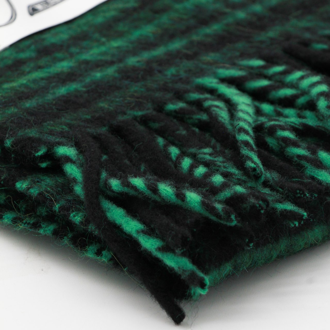 Marni Checkered Green Scarf With Fringed Edges And Stylized Patch Zwart