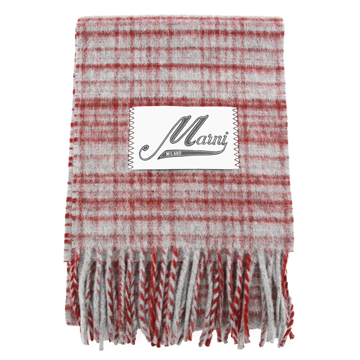 Marni Multicolor Rectangular Wool Scarf with Check Pattern Roze