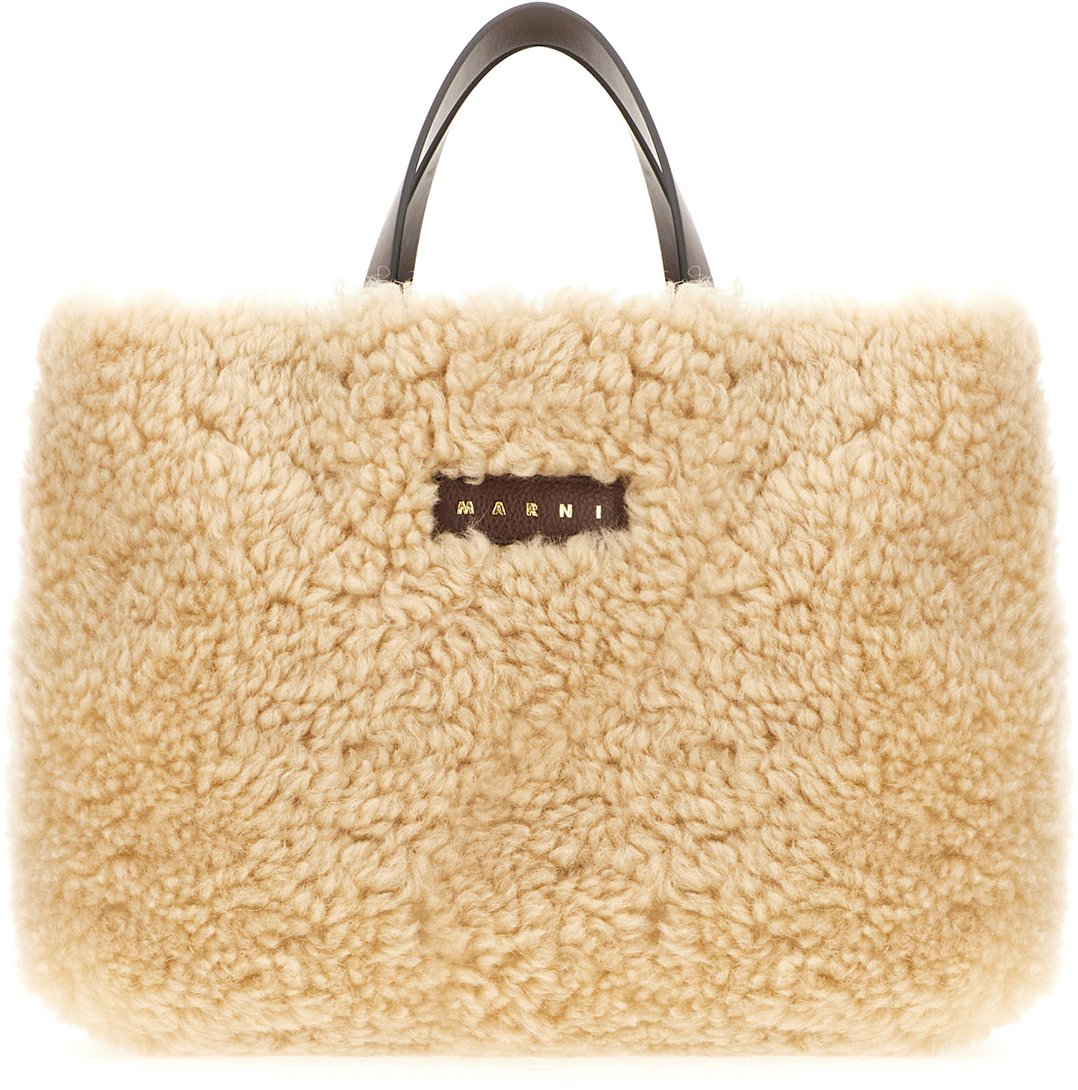 Marni Two-tone leather and shearling Museo Furry handbag Divers