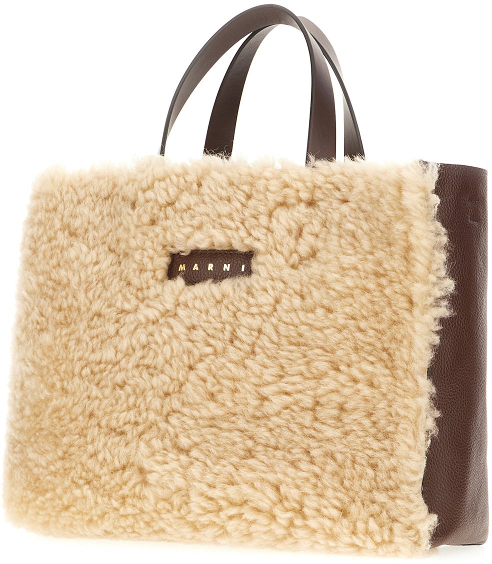 Marni Two-tone leather and shearling Museo Furry handbag Divers