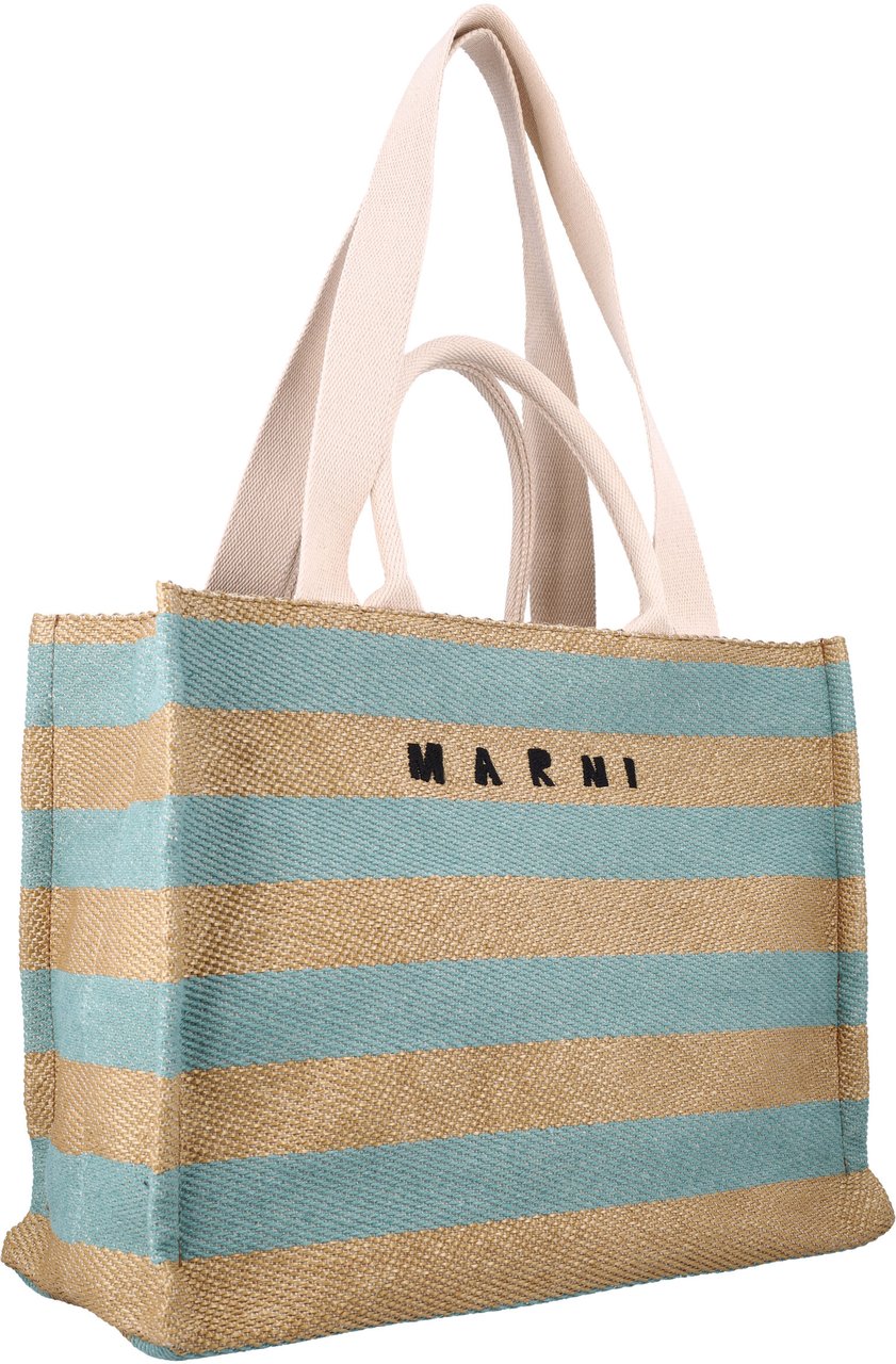 Marni Raffia-effect medium tote bag Groen