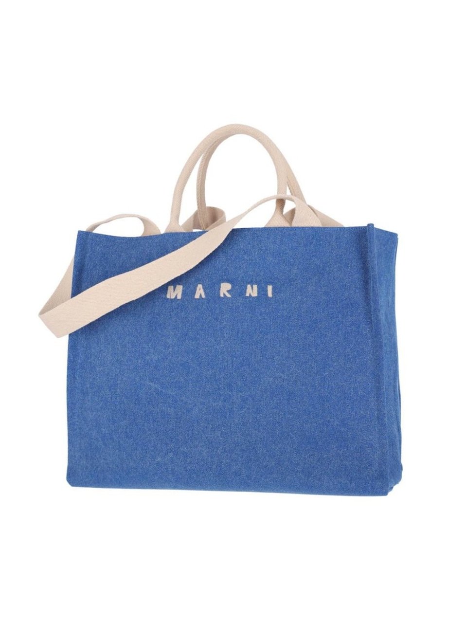 Marni Rectangular Denim Tote Bag With Design Blauw
