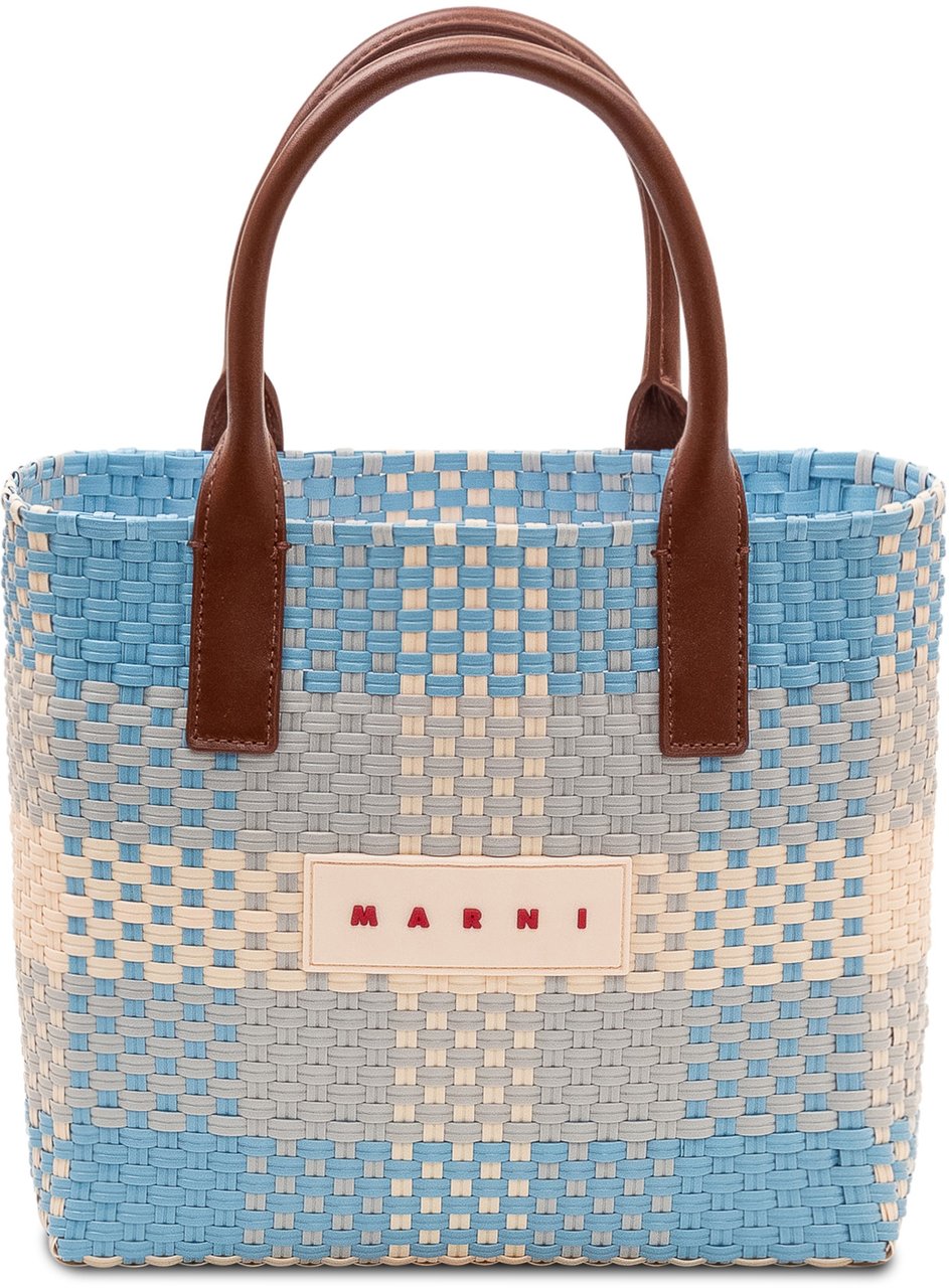 Marni Borsa Tote Piccola con Motivo Check Lichtblauw
