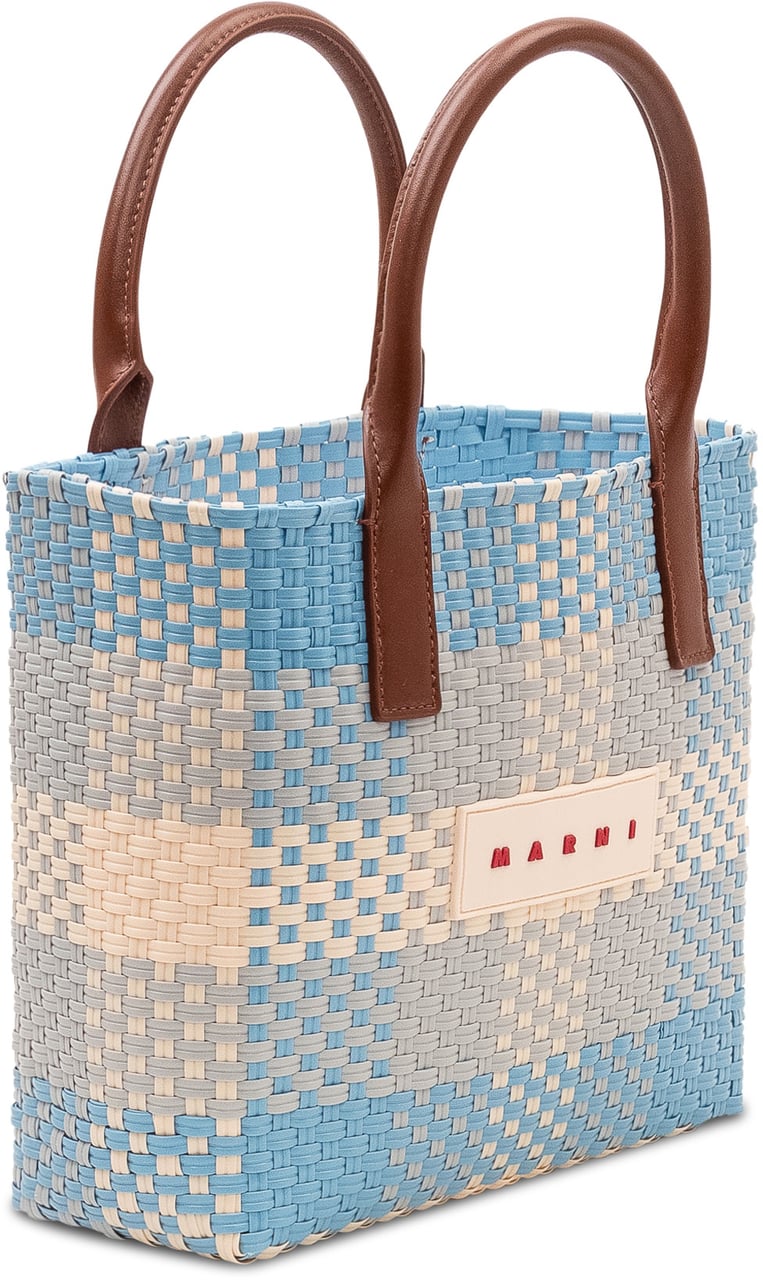 Marni Borsa Tote Piccola con Motivo Check Lichtblauw
