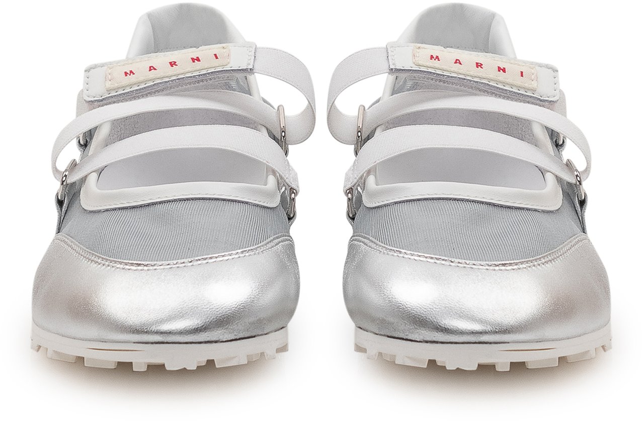 Marni Ballerine con Doppio Cinturino e Inserto in Rete Zilver