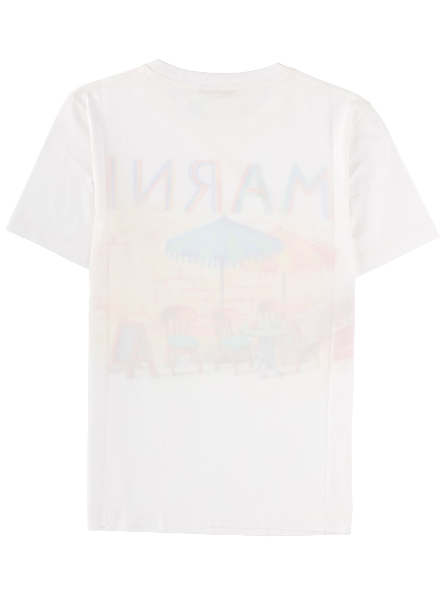Marni Café Scene Print Cotton T-Shirt Wit