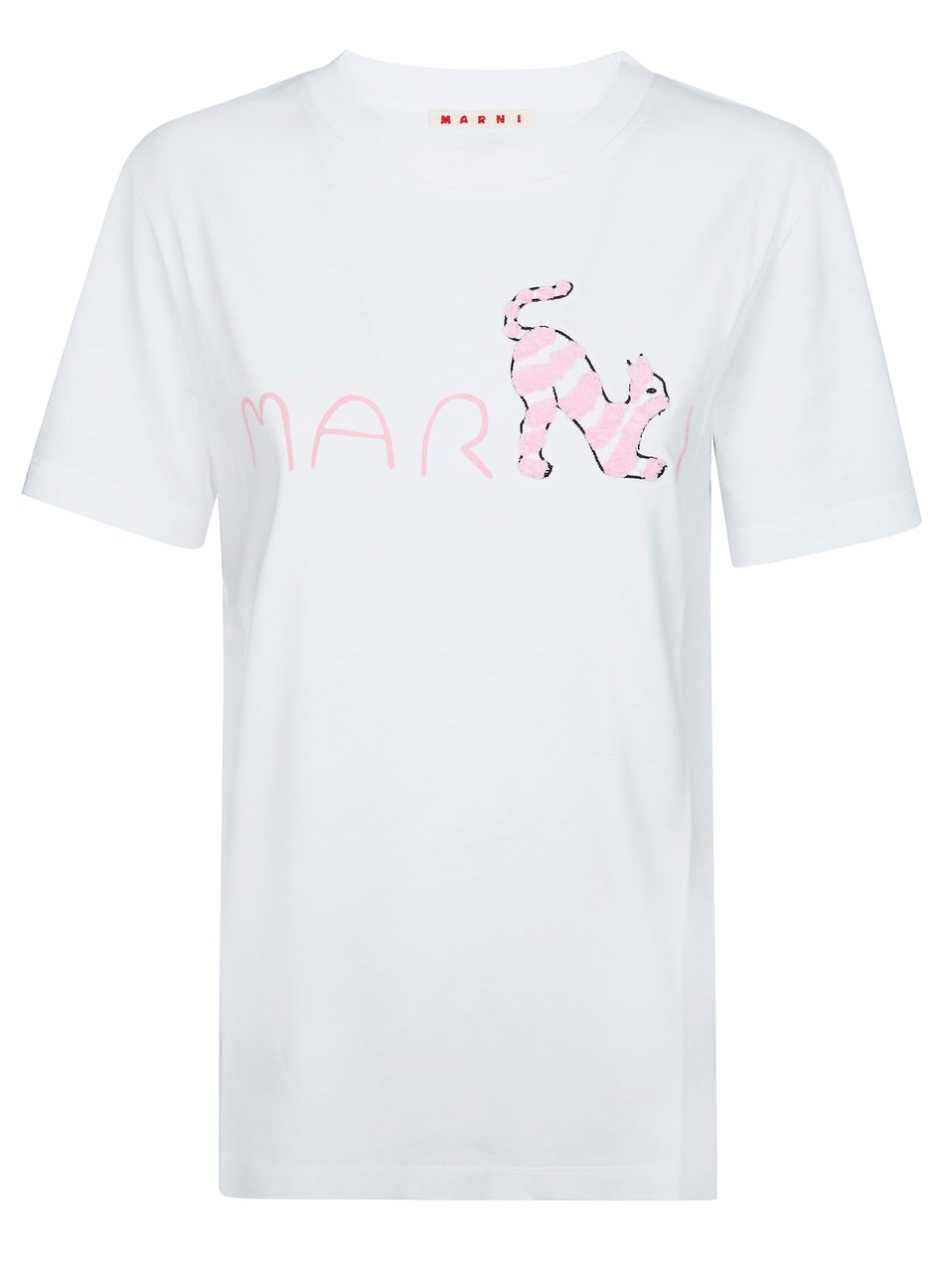 Marni White Round Neck Animal Motif T-Shirt Wit