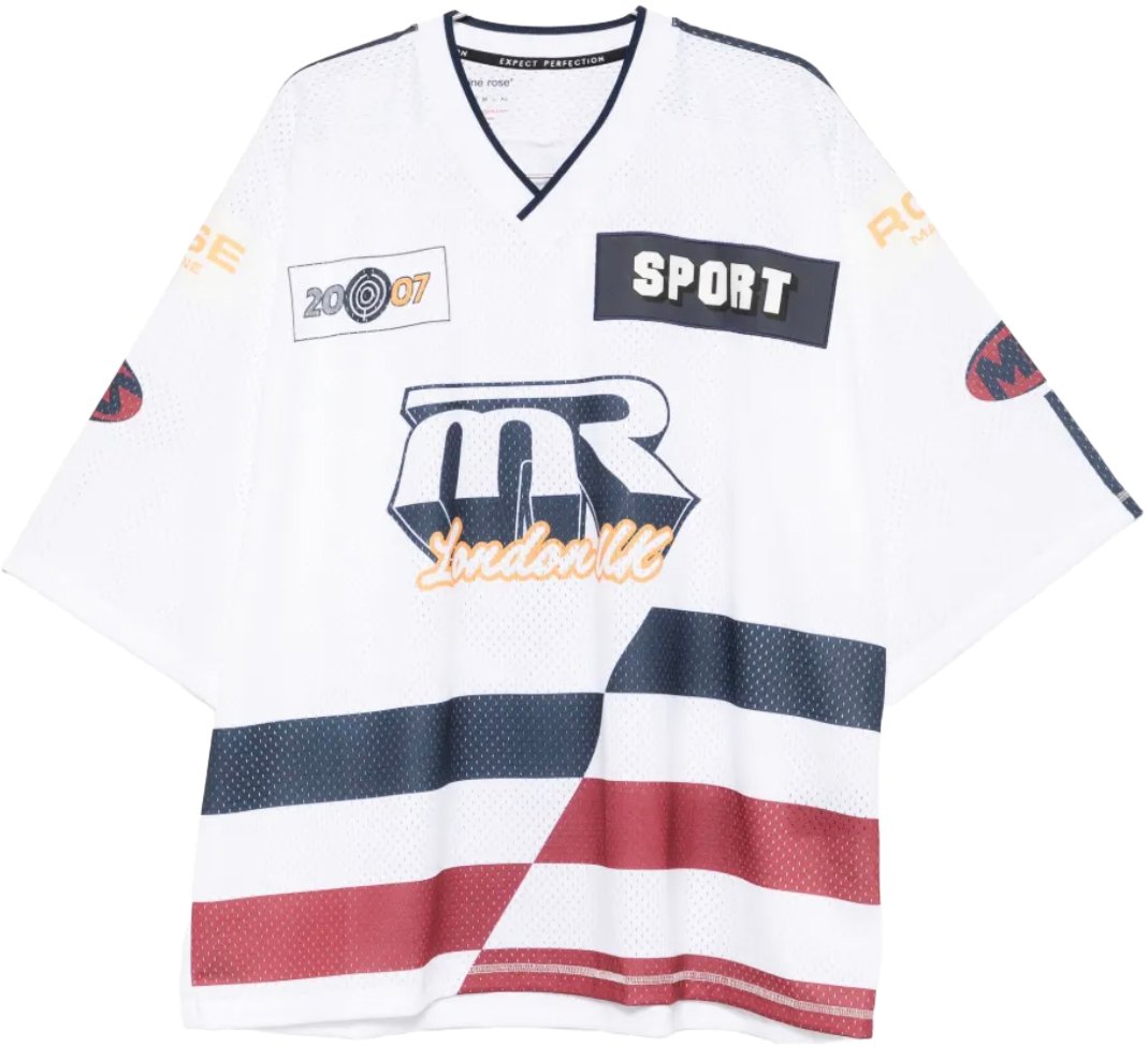 Martine Rose Oversized Hockey Top White Navy Blauw