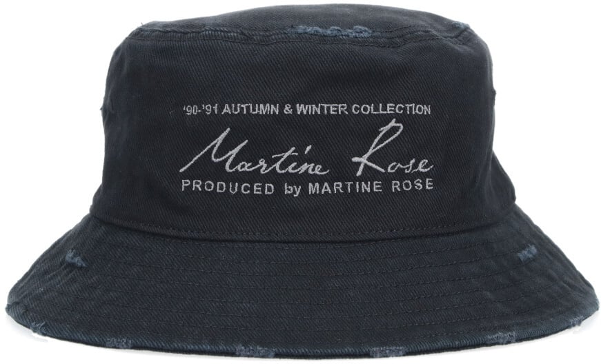 Martine Rose Black Distressed Typography Bucket Hat Zwart
