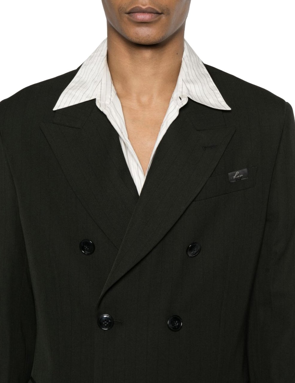 Martine Rose Double Breasted Short Coat Black Pinstripe Zwart