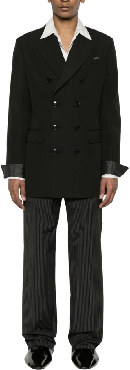 Martine Rose Double Breasted Short Coat Black Pinstripe Zwart