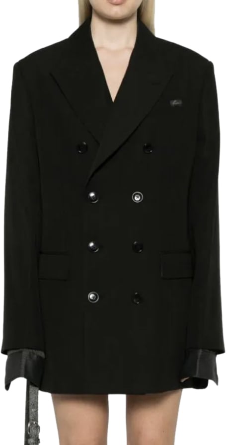 Martine Rose Double Breasted Short Coat Black Pinstripe Zwart