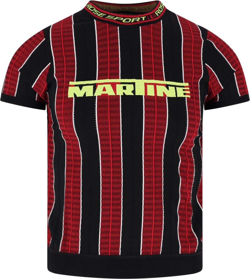 Martine Rose Red Ribbed Striped Cotton T-Shirt Rood