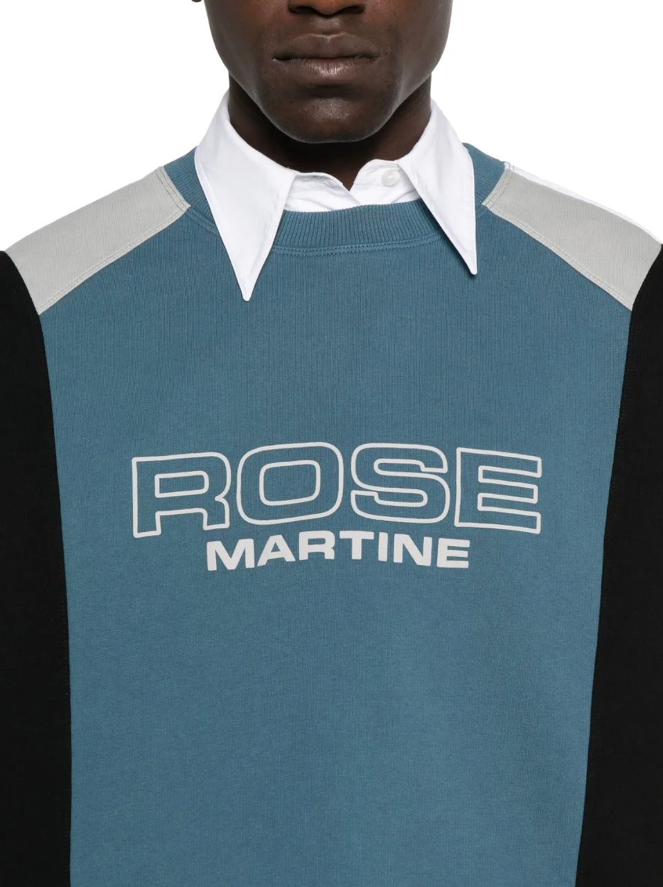 Martine Rose Panelled Sweatshirt Blue Agean Rose Outline Blauw