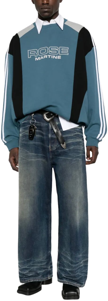 Martine Rose Panelled Sweatshirt Blue Agean Rose Outline Blauw