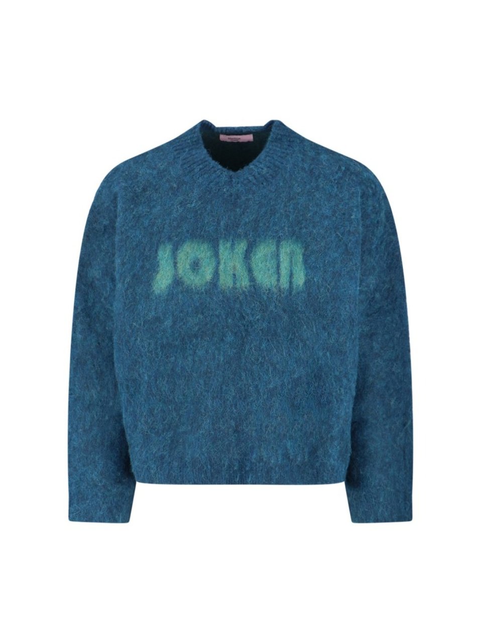 Martine Rose V-Neck Mohair Sweater With Ribbed Trims And Prominent Logo Blauw