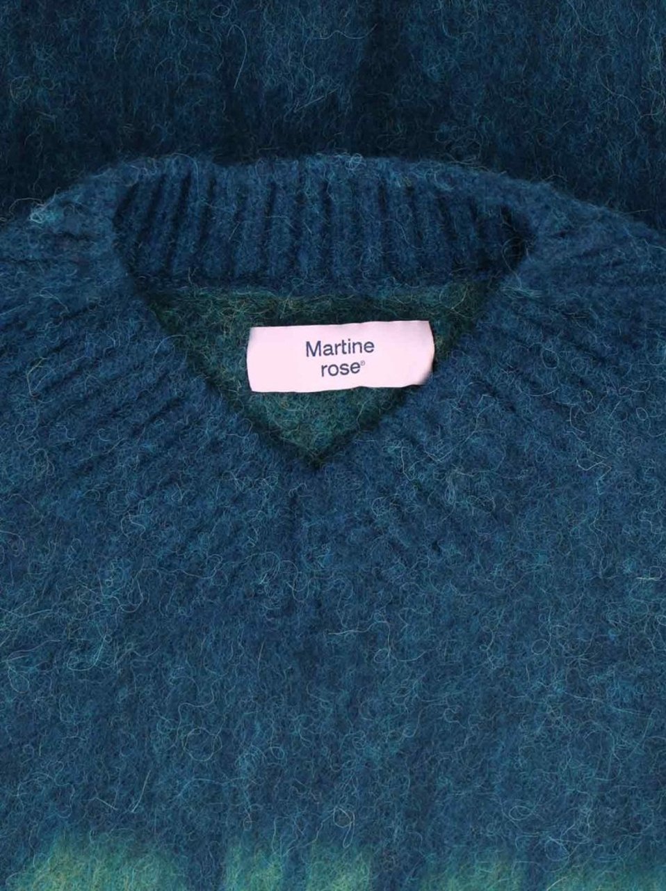 Martine Rose V-Neck Mohair Sweater With Ribbed Trims And Prominent Logo Blauw