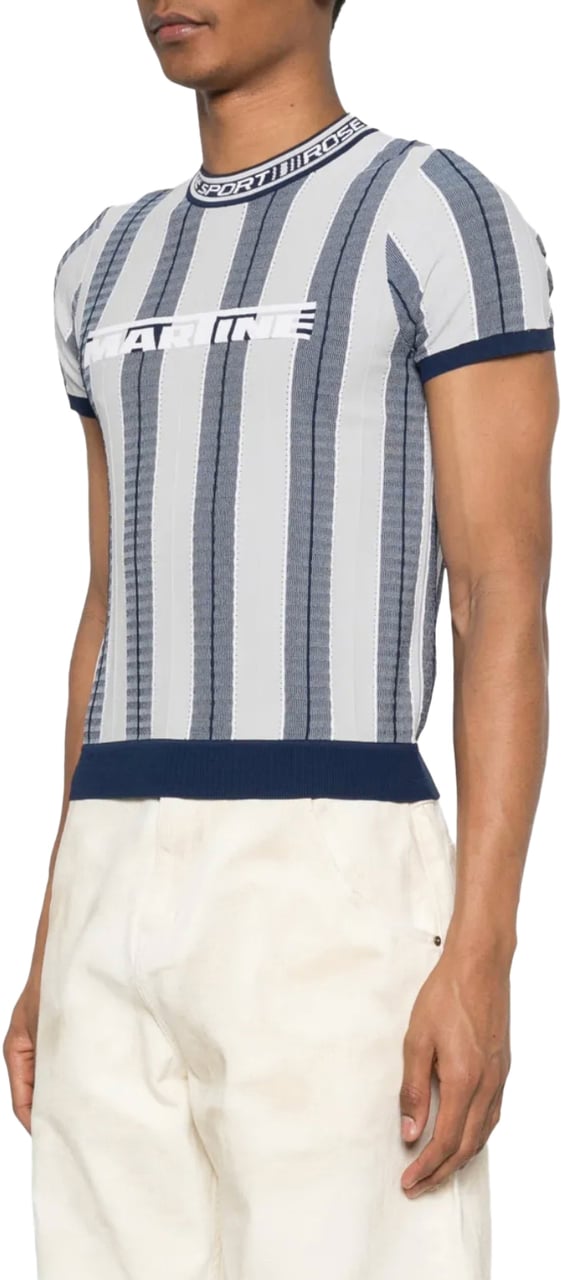 Martine Rose Logo Tight T-shirt Blue Grey Grijs
