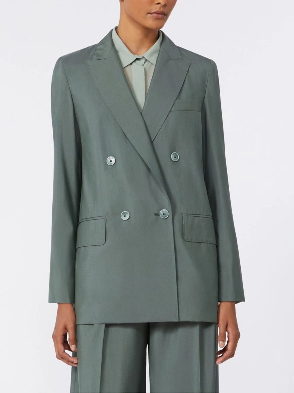 Max Mara Sage Green Pointed Lapels Linen Blazer Grijs