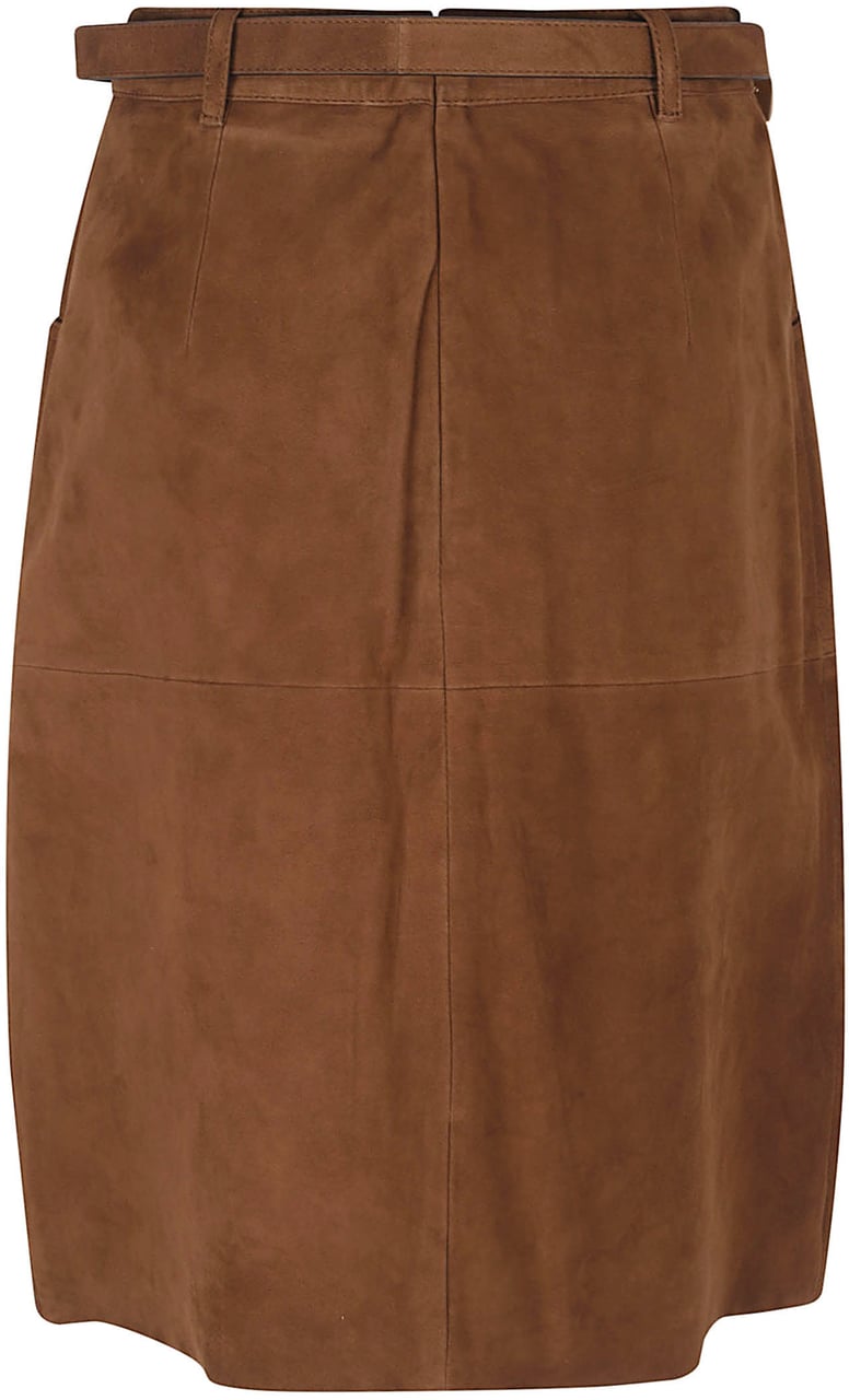 Max Mara Trapezoid Suede Midi Skirt Bruin