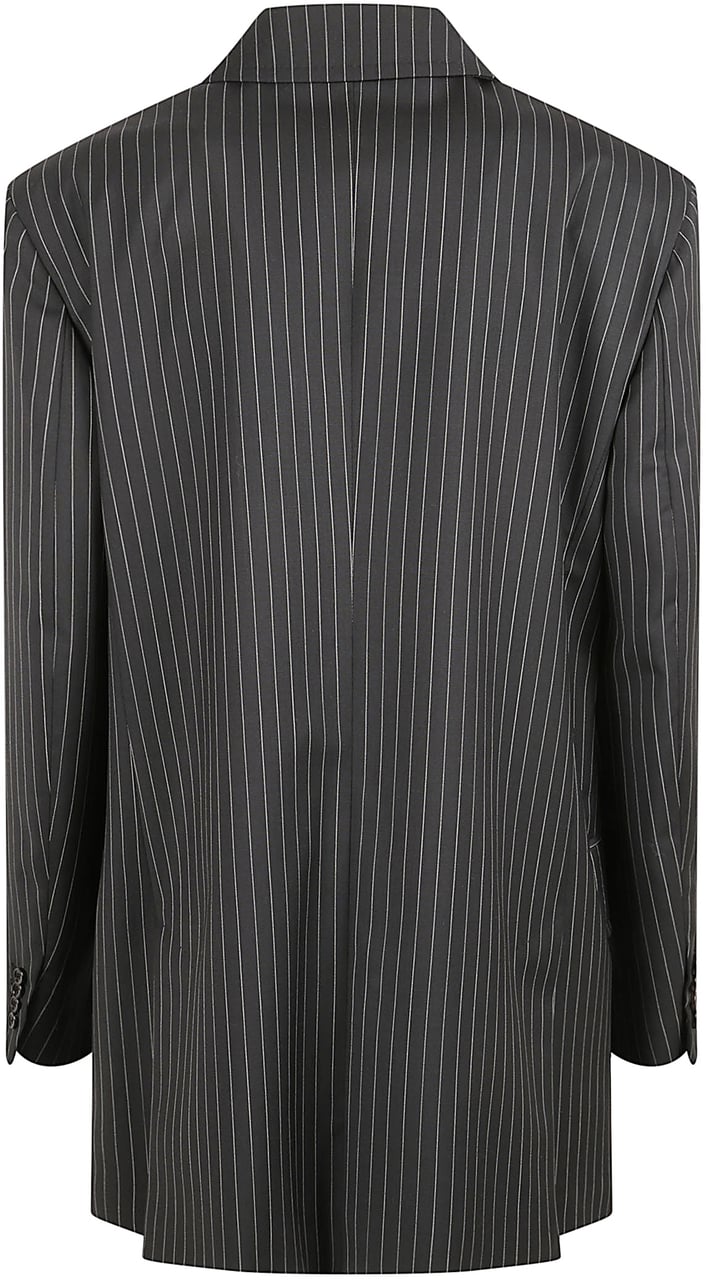Max Mara Double-Breasted Virgin Wool Jacket With Pinstripes Zwart