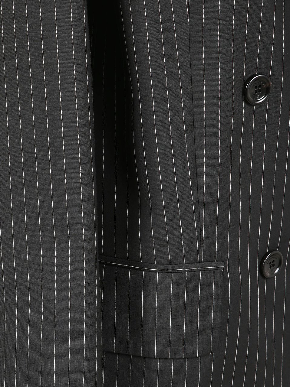 Max Mara Double-Breasted Virgin Wool Jacket With Pinstripes Zwart