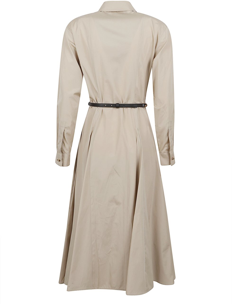 Max Mara Midi Cotton Dress with Pointed Collar and Fitted Waist Neutraal