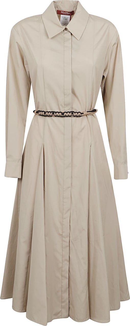 Max Mara Midi Cotton Dress with Pointed Collar and Fitted Waist Neutraal