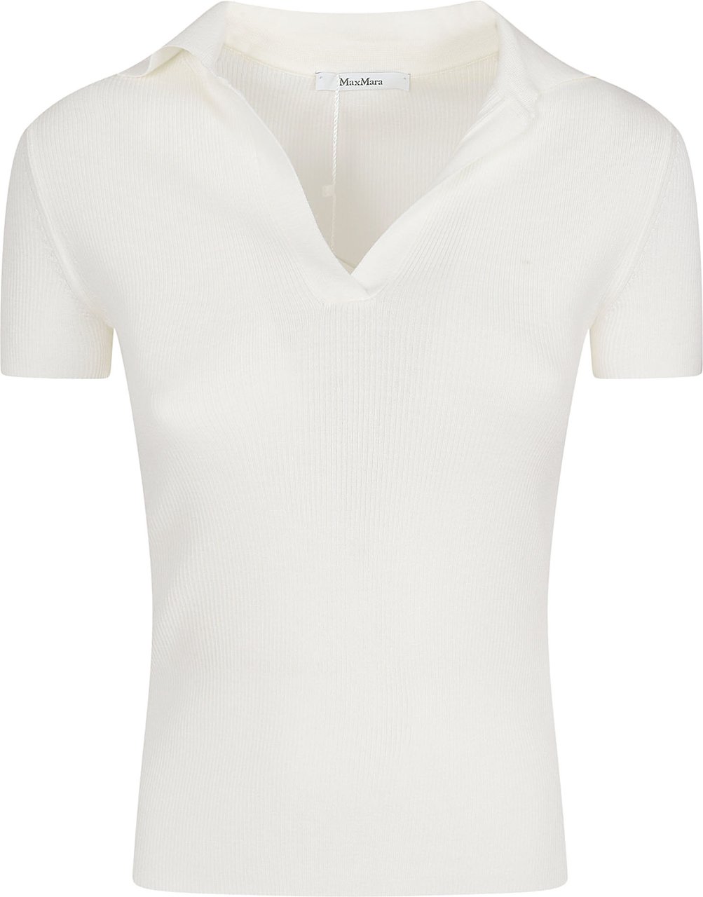 Max Mara Short-Sleeved Ribbed Knit Top with Subtle V-Neckline Wit